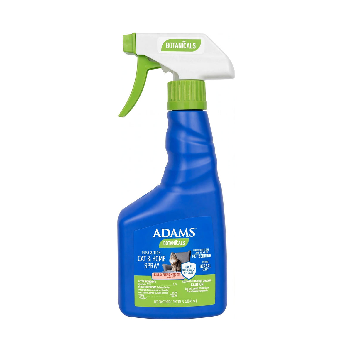 Adams Botanicals Flea & Tick Cat & Home Spray that kills fleas and ticks on cats and controls fleas and ticks in pet bedding, 16 oz