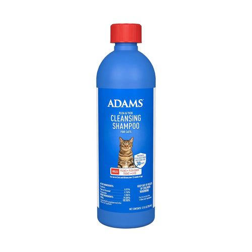 Adams Flea & Tick Cleansing Shampoo for Cats that kills fleas, flea eggs, ticks and lice, 12 oz
