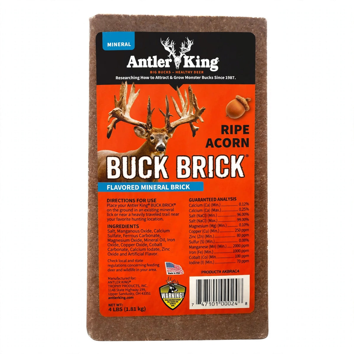 Antler King Buck Brick Flavored Mineral Lick, Ripe Acorn, 4 lb