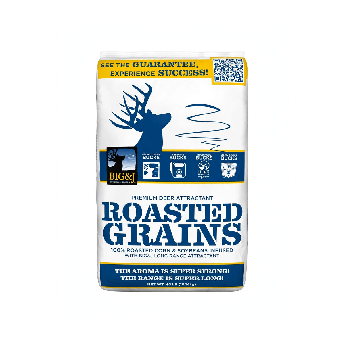 Big & J Roasted Grains premium deer attractant bag, 40 lb roasted corn and soybeans