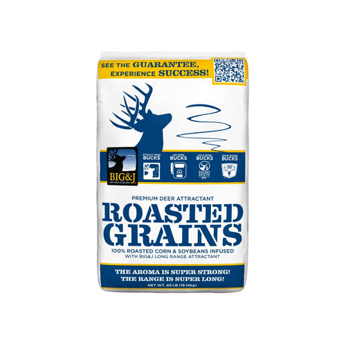 Big & J Roasted Grains premium deer attractant bag, 40 lb roasted corn and soybeans