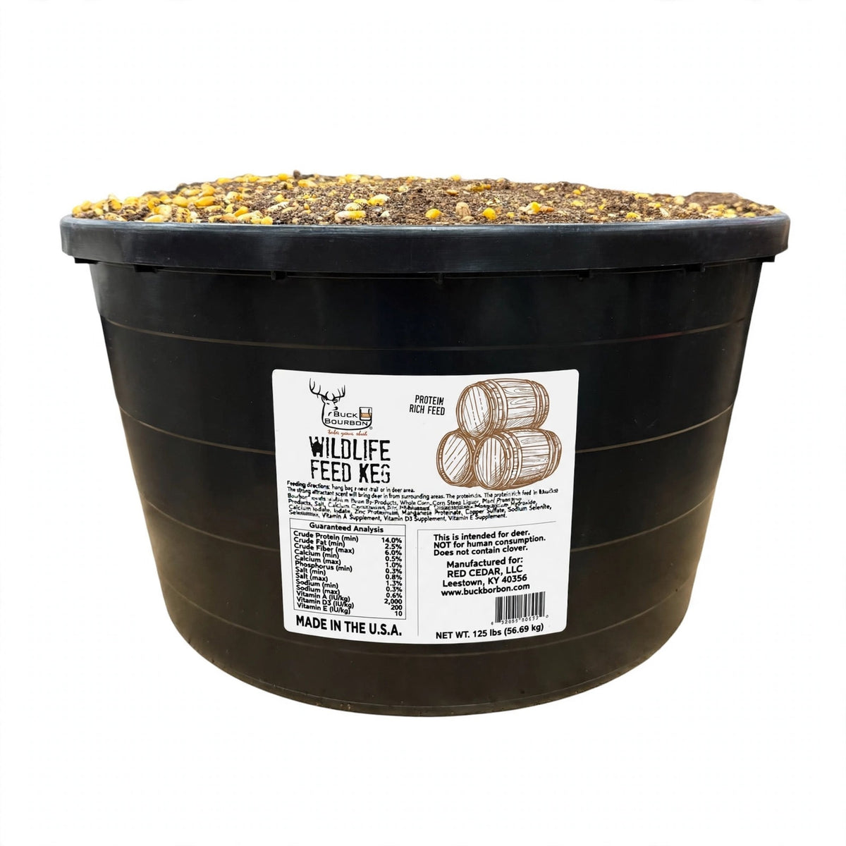 Buck Bourbon Wildlife Feed Keg, 125 lb