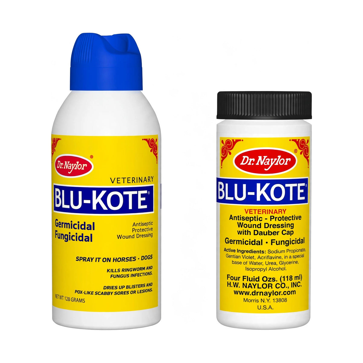 Dr. Naylor Blu-Kote aerosol and dauber bottles