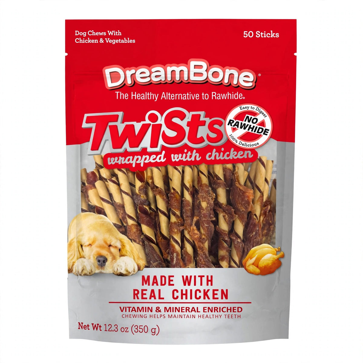 DreamBone Twists Wrapped with Chicken Dog Chews, 50 sticks