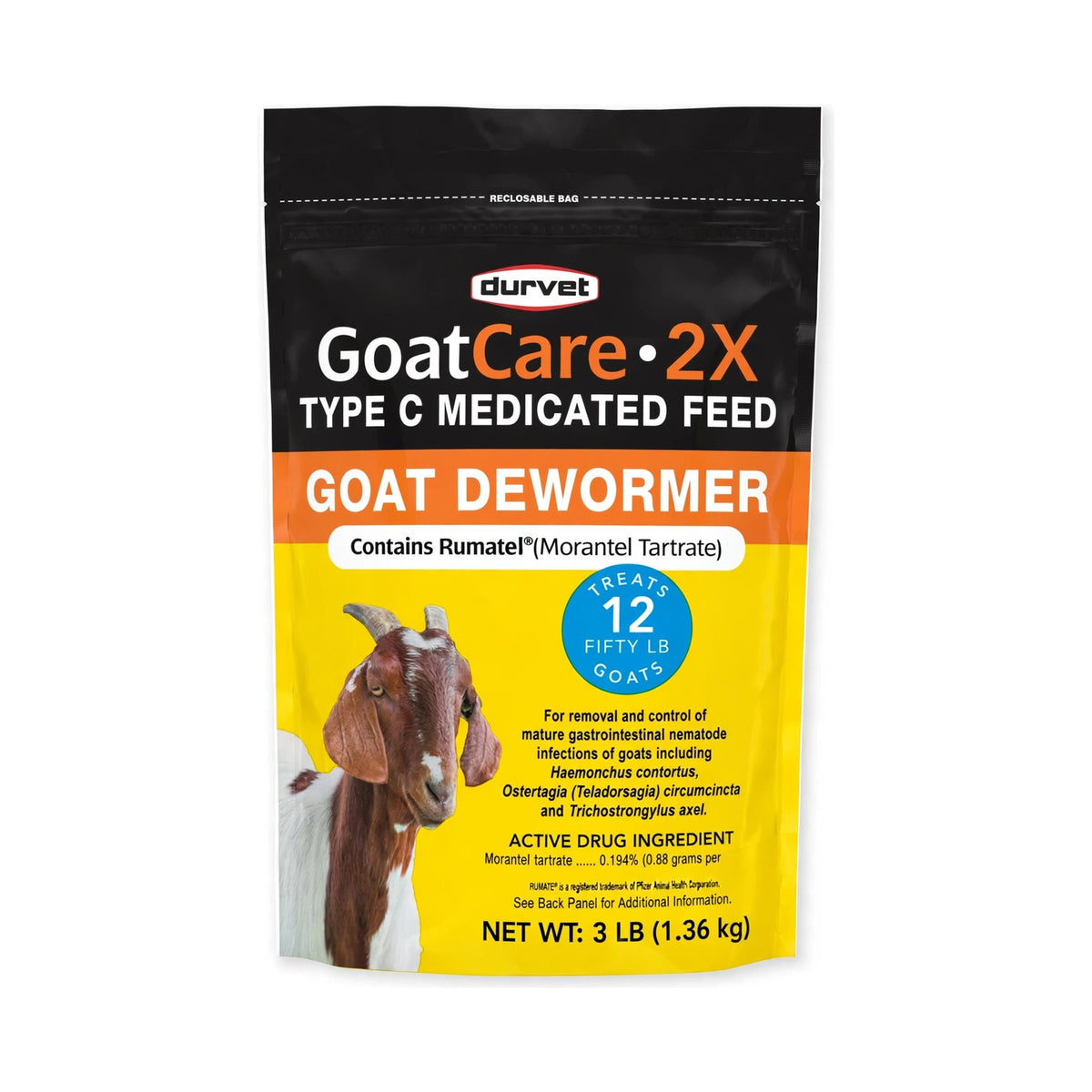 Durvet GoatCare 2X Goat Dewormer Type C Medicated Feed 3 lb bag