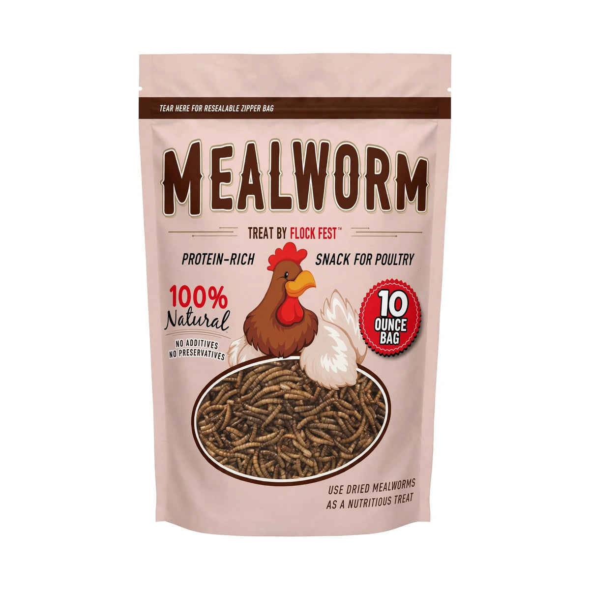 Flock Fest Dried Mealworm Treat for Poultry, 10 oz bag