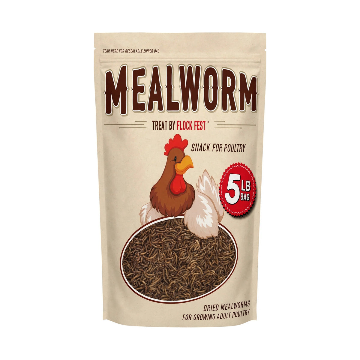Flock Fest Dried Mealworm Treat for Poultry, 5 lb bag
