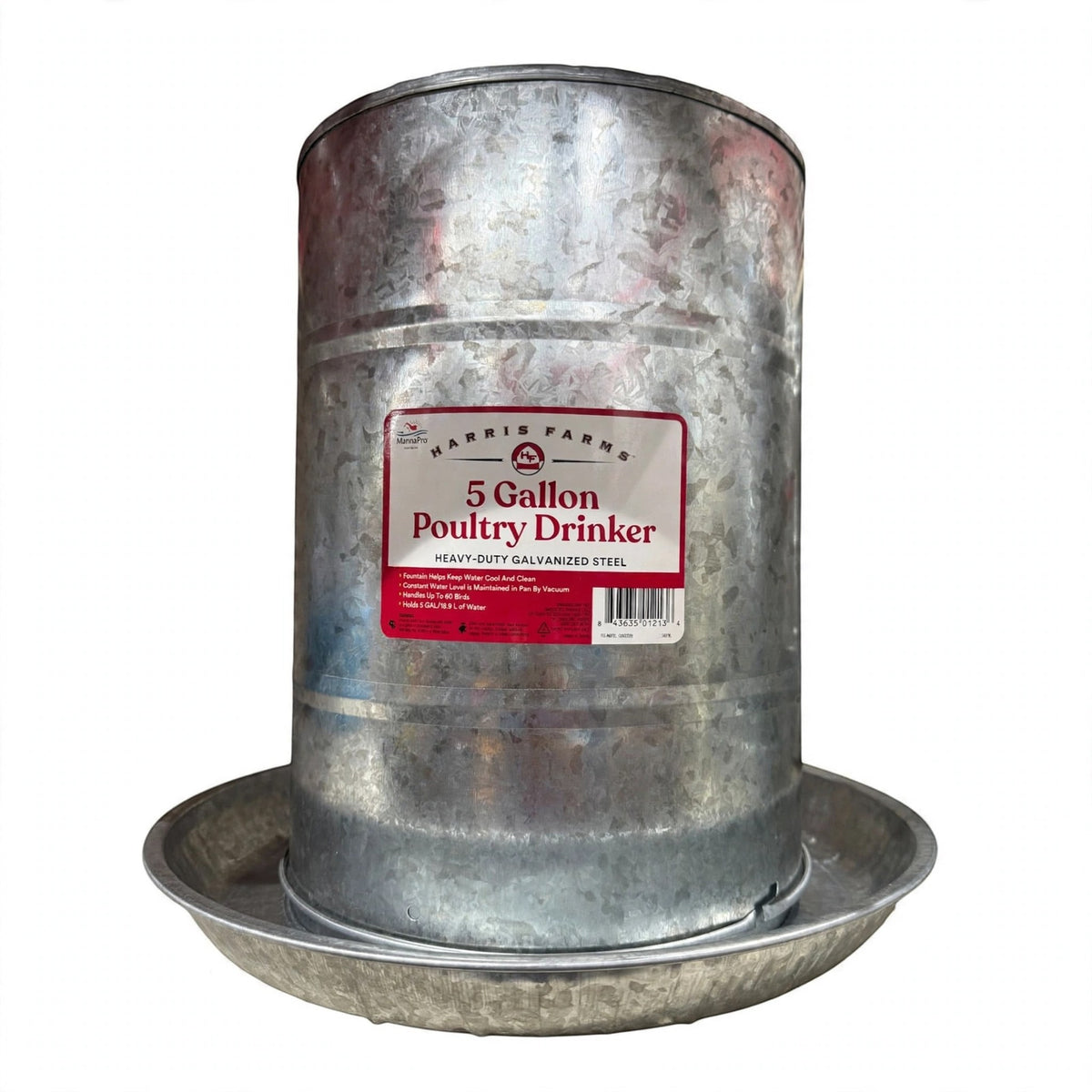 Harris Farms Double-Wall Poultry Drinker, 5 gallon, galvanized steel