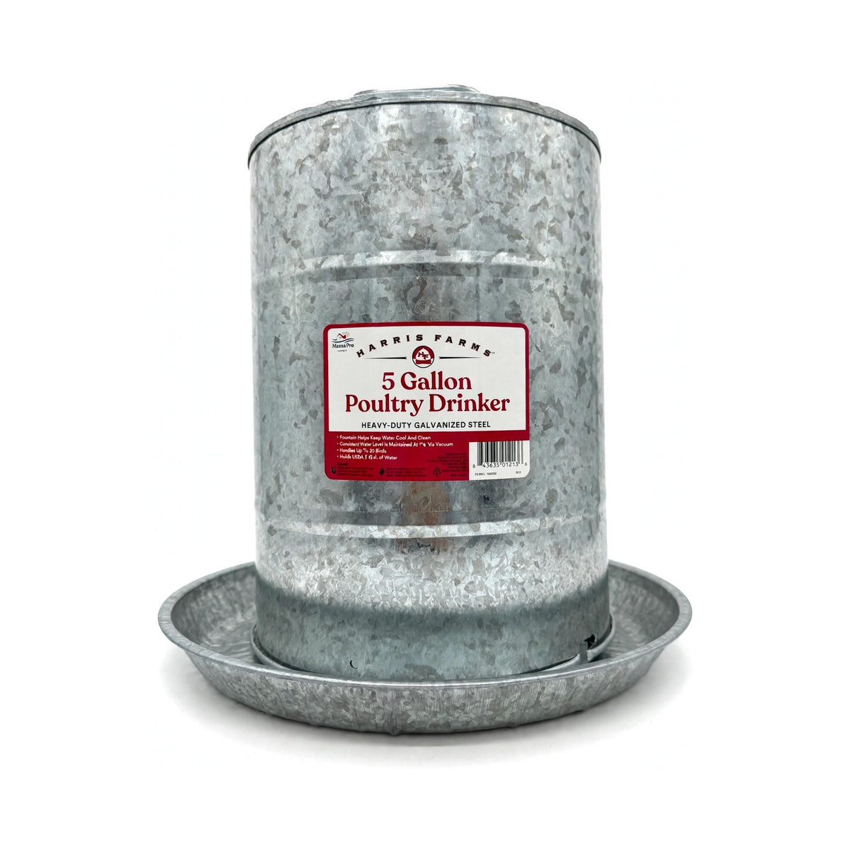 Harris Farms 5 Gallon Poultry Drinker heavy-duty galvanized steel double-wall poultry drinker with base pan