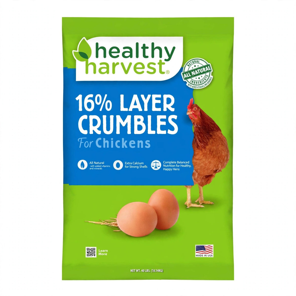 Healthy Harvest 16% Layer Crumbles for Chickens, 40 lb bag