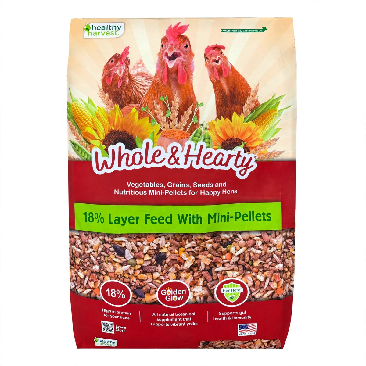 Healthy Harvest Whole and Hearty 18% Layer Feed with Mini-Pellets, 40 lb bag