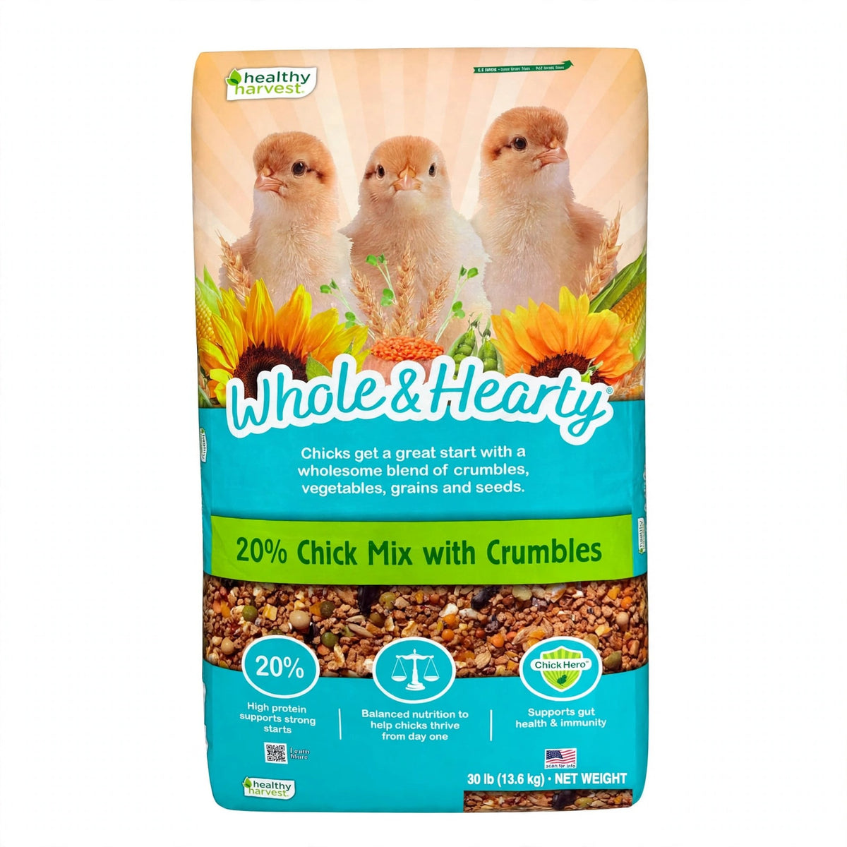 Healthy Harvest Whole & Hearty 20% Chick Mix with Crumbles, 30 lb bag