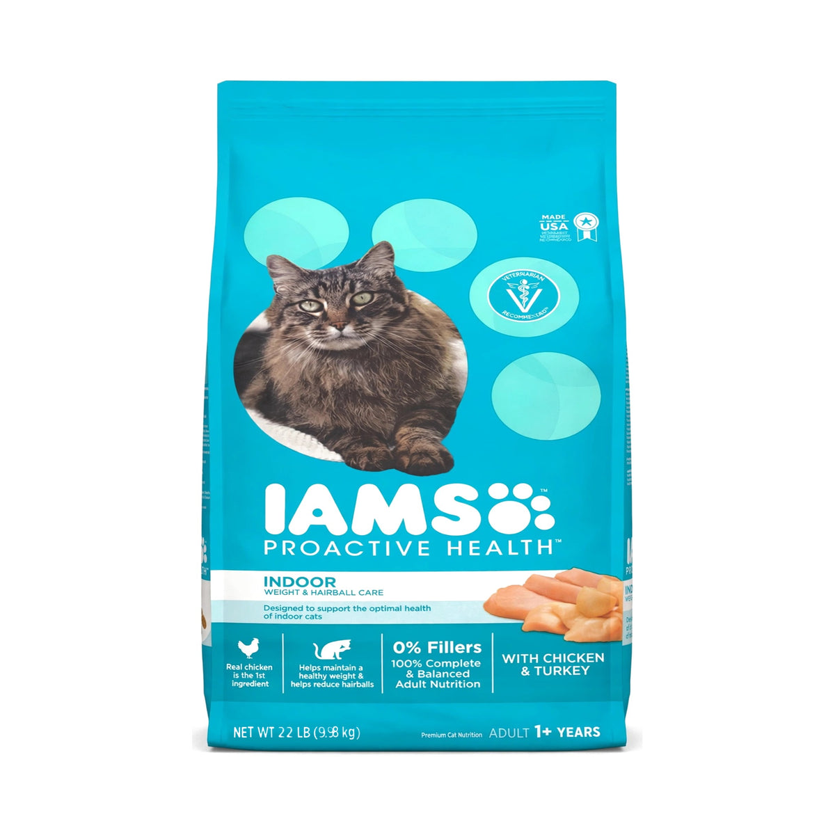 IAMS Proactive Health Indoor Weight & Hairball Care Chicken & Turkey Adult Dry Cat Food, 22 lb bag
