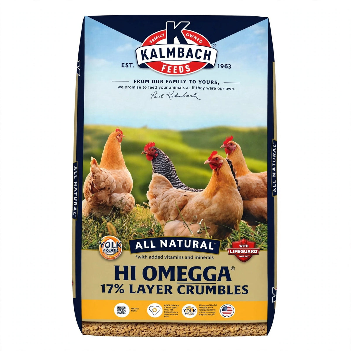 Kalmbach Hi-Omegga 17% Layer Crumbles, 50 lb bag