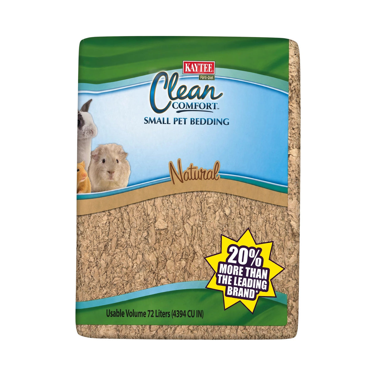 Kaytee Clean Comfort Natural small pet bedding bag for guinea pigs, rabbits, and hamsters, usable volume 72 liters