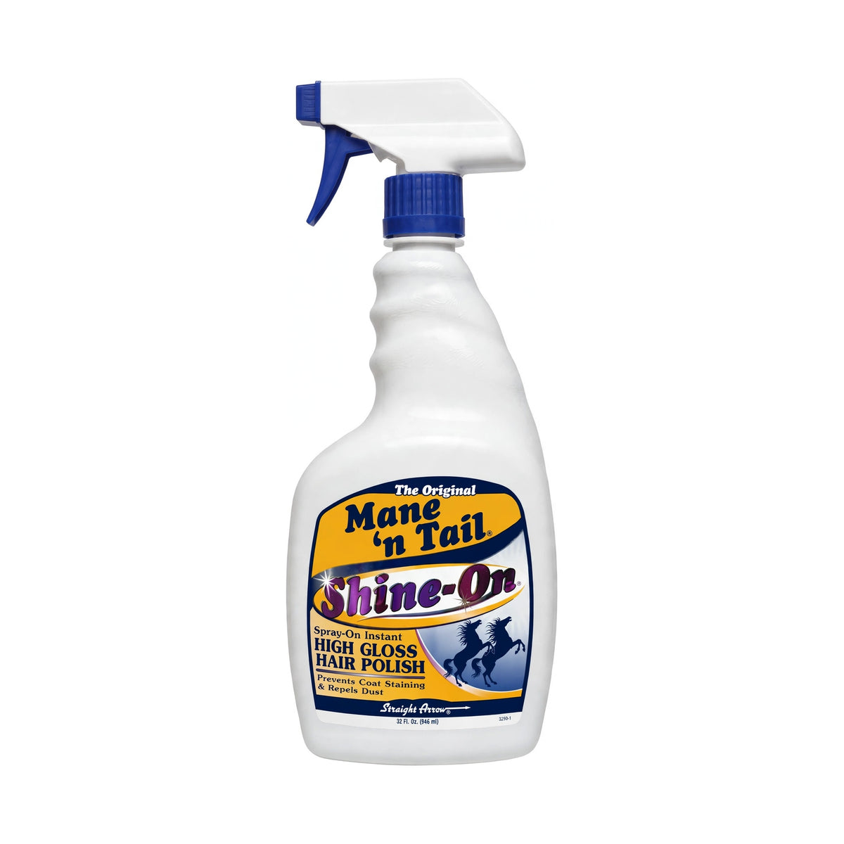 Mane 'n Tail Shine-On spray-on instant high gloss hair polish for horses, prevents coat staining and repels dust, 32 fl oz trigger spray bottle
