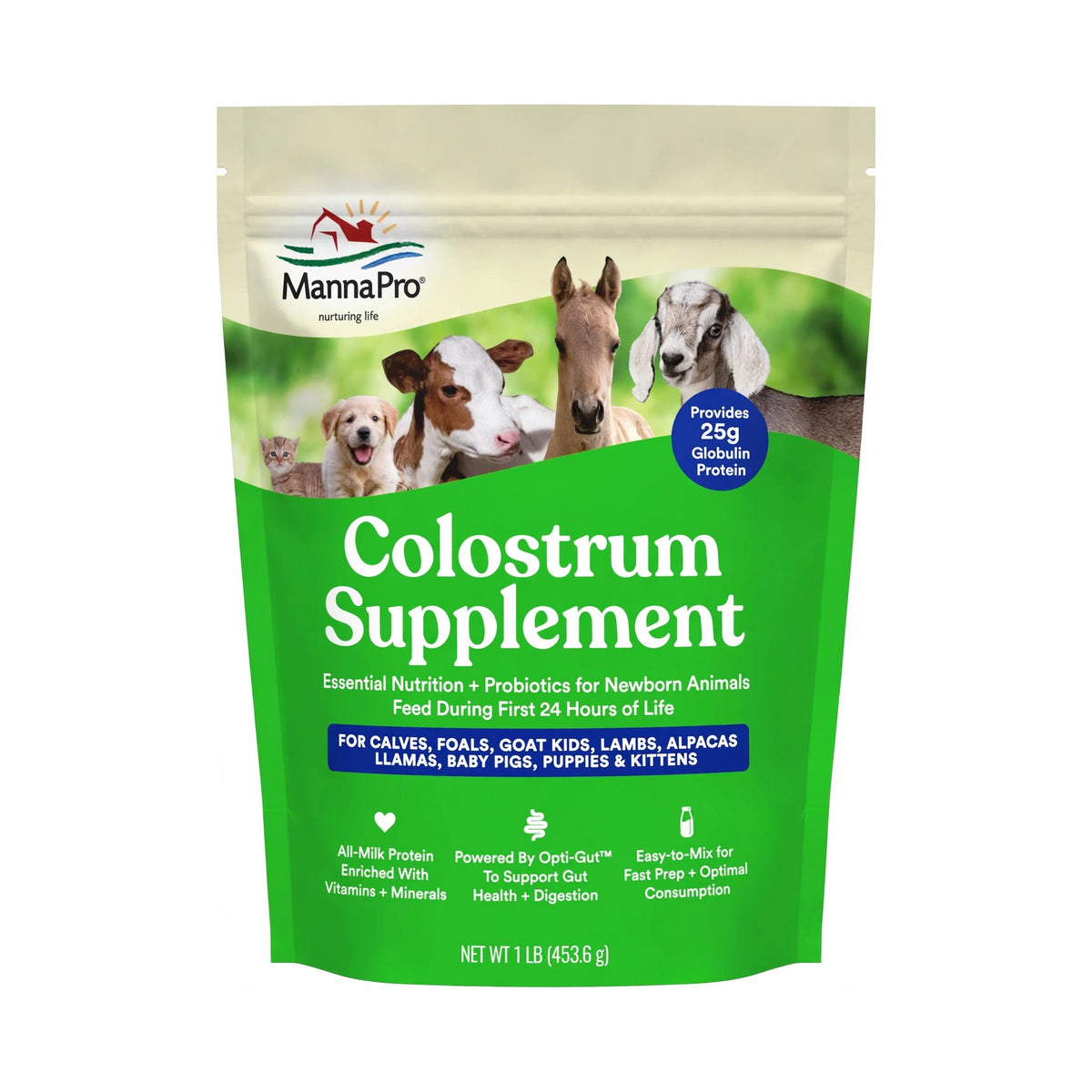 Manna Pro Colostrum Supplement with Probiotics for Newborn Animals, 1 lb pouch