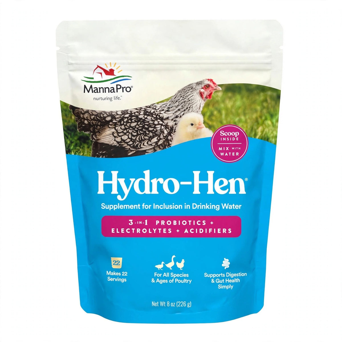 Manna Pro Hydro-Hen 3-in-1 Poultry Water Supplement, 8 oz pouch