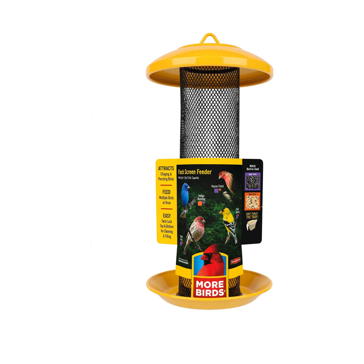 More Birds Finch Screen Feeder yellow metal mesh bird feeder, 1.6 lb capacity