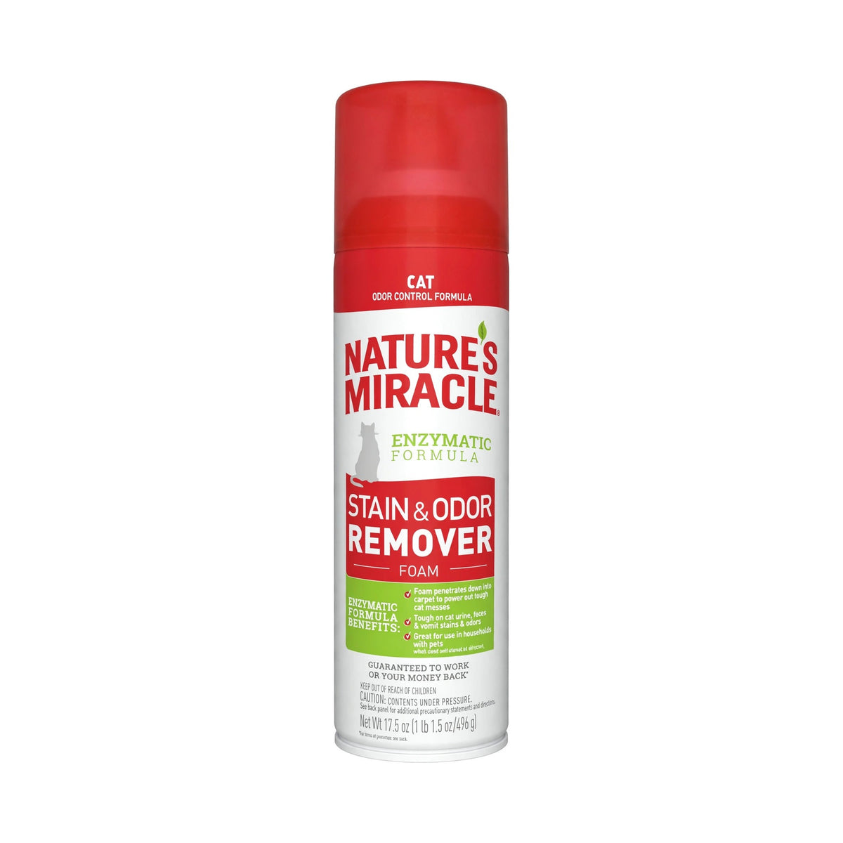 Nature's Miracle Cat Stain & Odor Remover Foam enzymatic formula aerosol can for cat messes, 17.5 oz