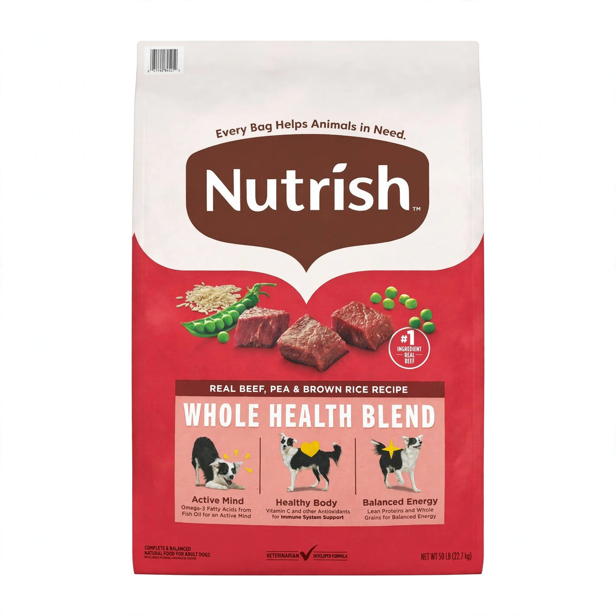 Nutrish Whole Health Blend Real Beef, Pea and Brown Rice Dry Dog Food, 50 lb bag