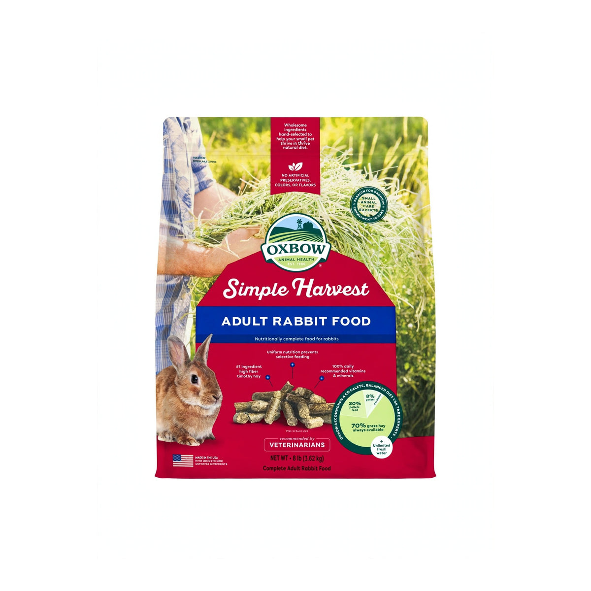 Oxbow Simple Harvest Adult Rabbit Food 8 lb bag, net weight 8 lb (3.62 kg)