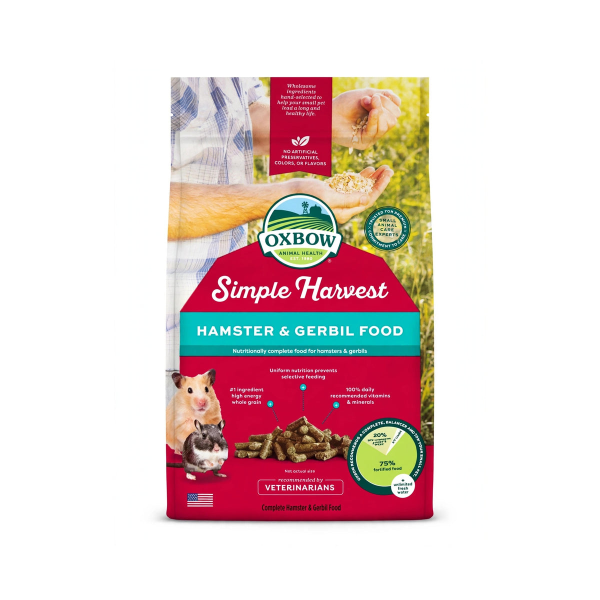Oxbow Simple Harvest Hamster & Gerbil Food bag, 1.5 lb, nutritionally complete food for hamsters and gerbils