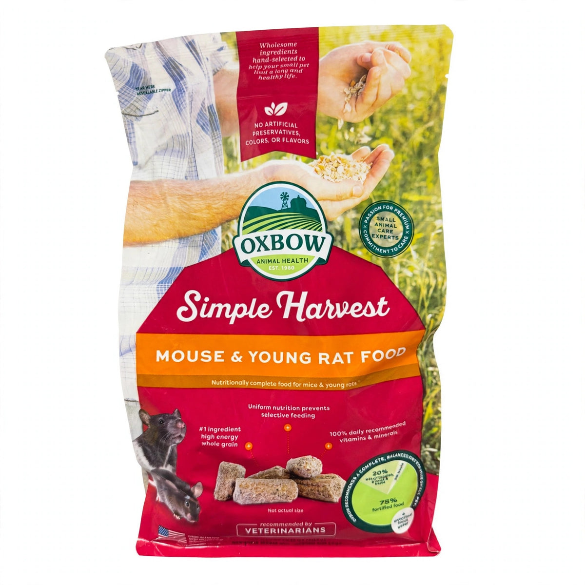 Oxbow Simple Harvest Mouse & Young Rat Food bag, nutritionally complete food for mice and young rats, 2 lb