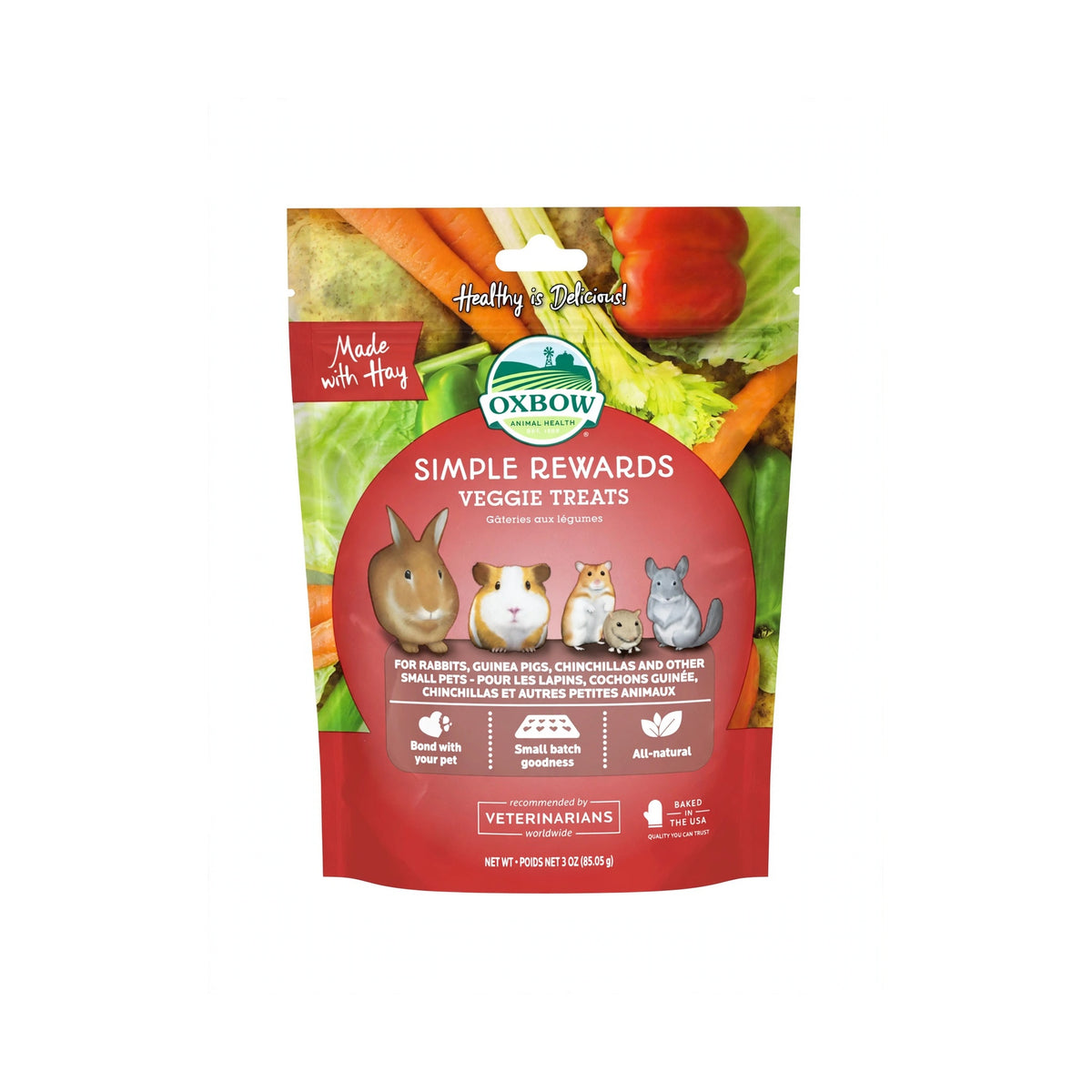 Oxbow Simple Rewards Veggie Treats, 3 oz pouch for rabbits, guinea pigs, chinchillas and other small pets