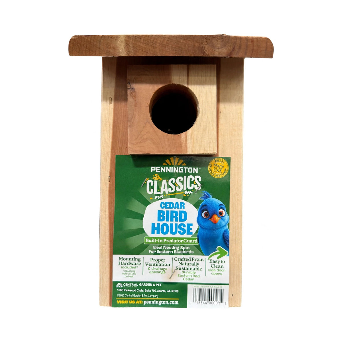 Pennington Classics Cedar Bird House with built-in predator guard for Eastern bluebirds