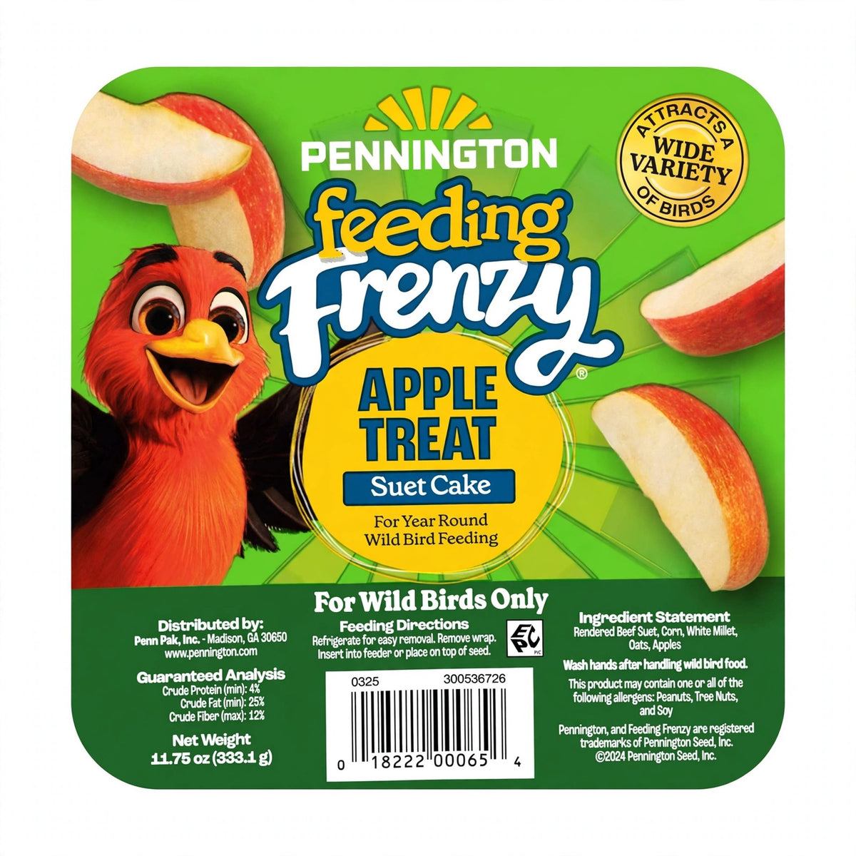 Pennington Feeding Frenzy Apple Treat Suet Cake, 11.75 oz