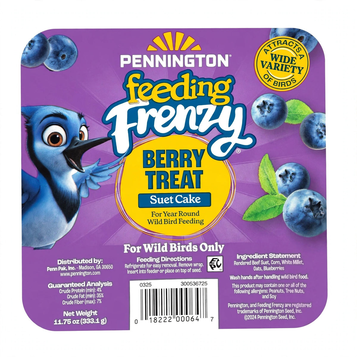 Pennington Feeding Frenzy Berry Treat Suet Cake, 11.75 oz