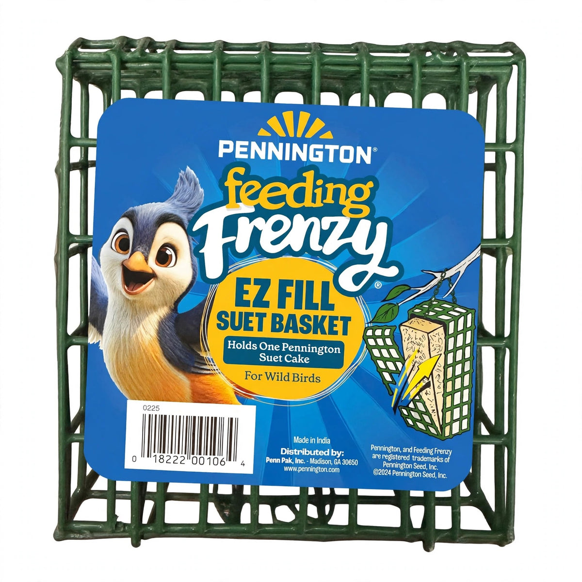 Pennington Feeding Frenzy EZ Fill Suet Basket Bird Feeder, Green