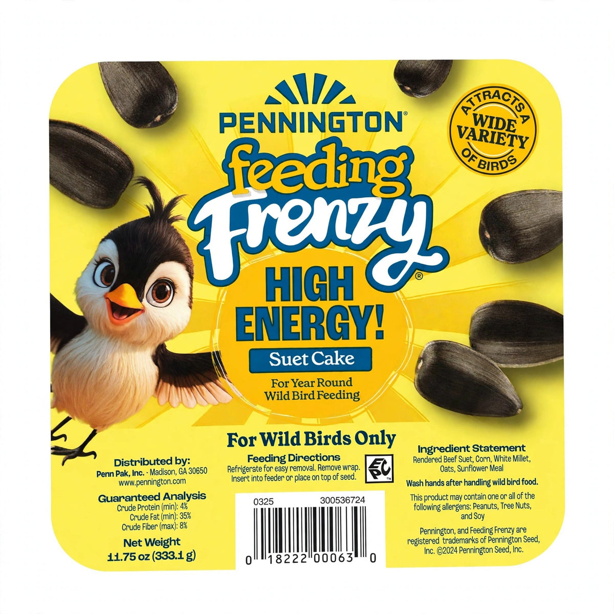 Pennington Feeding Frenzy High Energy Suet Cake, 11.75 oz