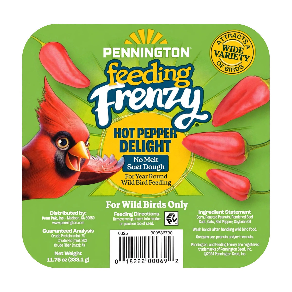 Pennington Feeding Frenzy Hot Pepper Delight No-Melt Suet Dough, 11.75 oz