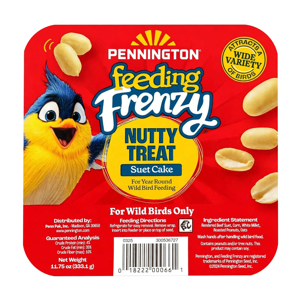 Pennington Feeding Frenzy Nutty Treat Suet Cake label