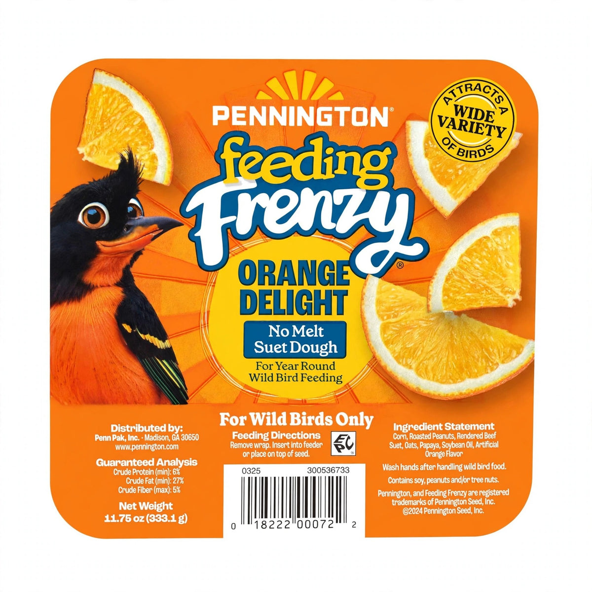Pennington Feeding Frenzy Orange Delight Suet Cake, 11.75 oz