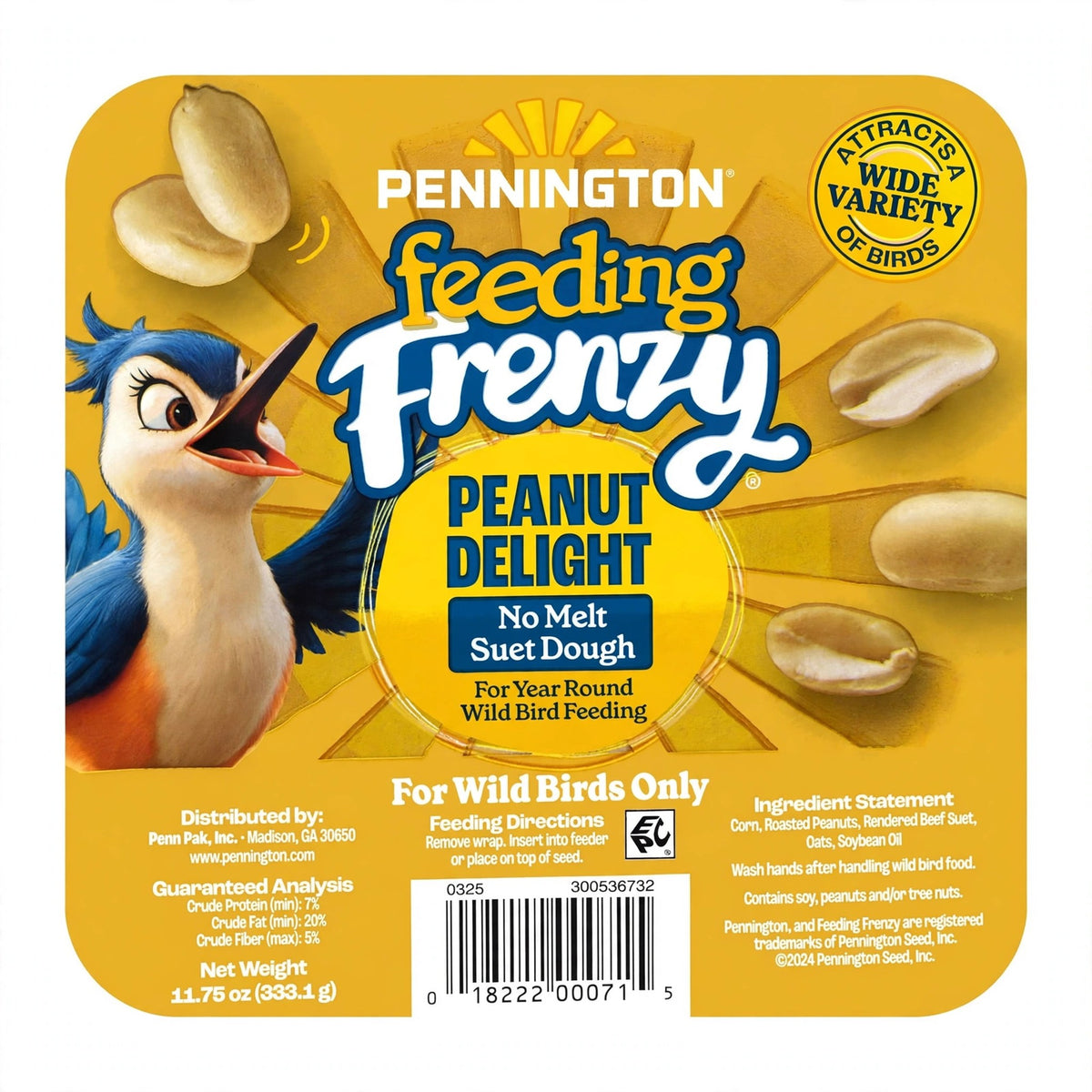 Pennington Feeding Frenzy Peanut Delight No-Melt Suet Dough, 11.75 oz