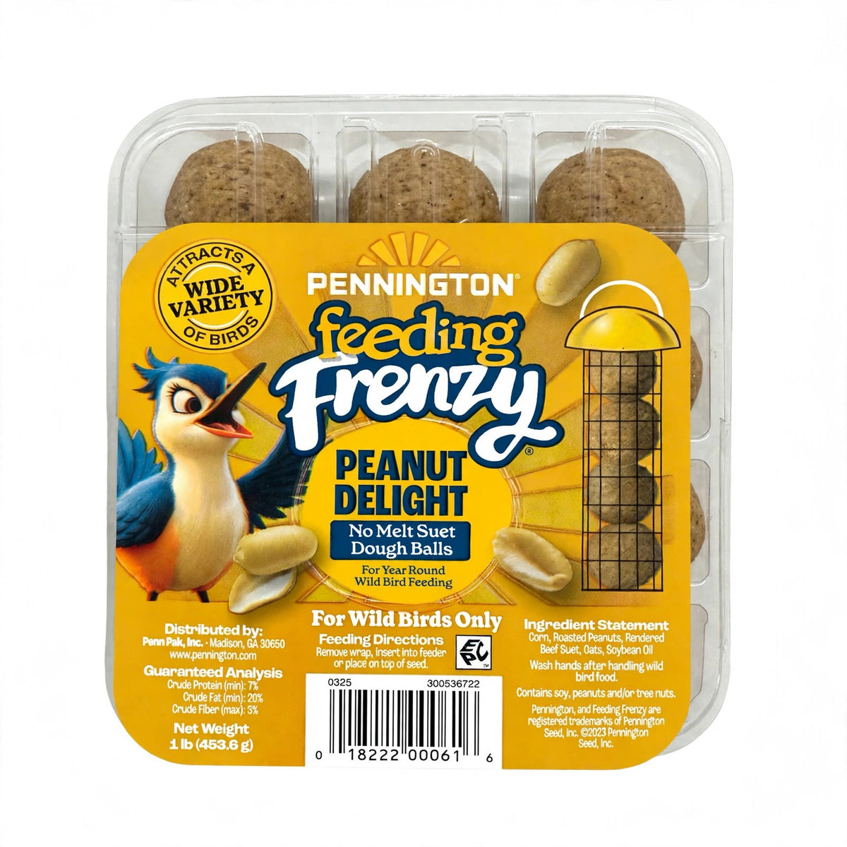 Pennington Feeding Frenzy Peanut Delight No Melt Suet Dough Balls wild bird food, 1 lb tray