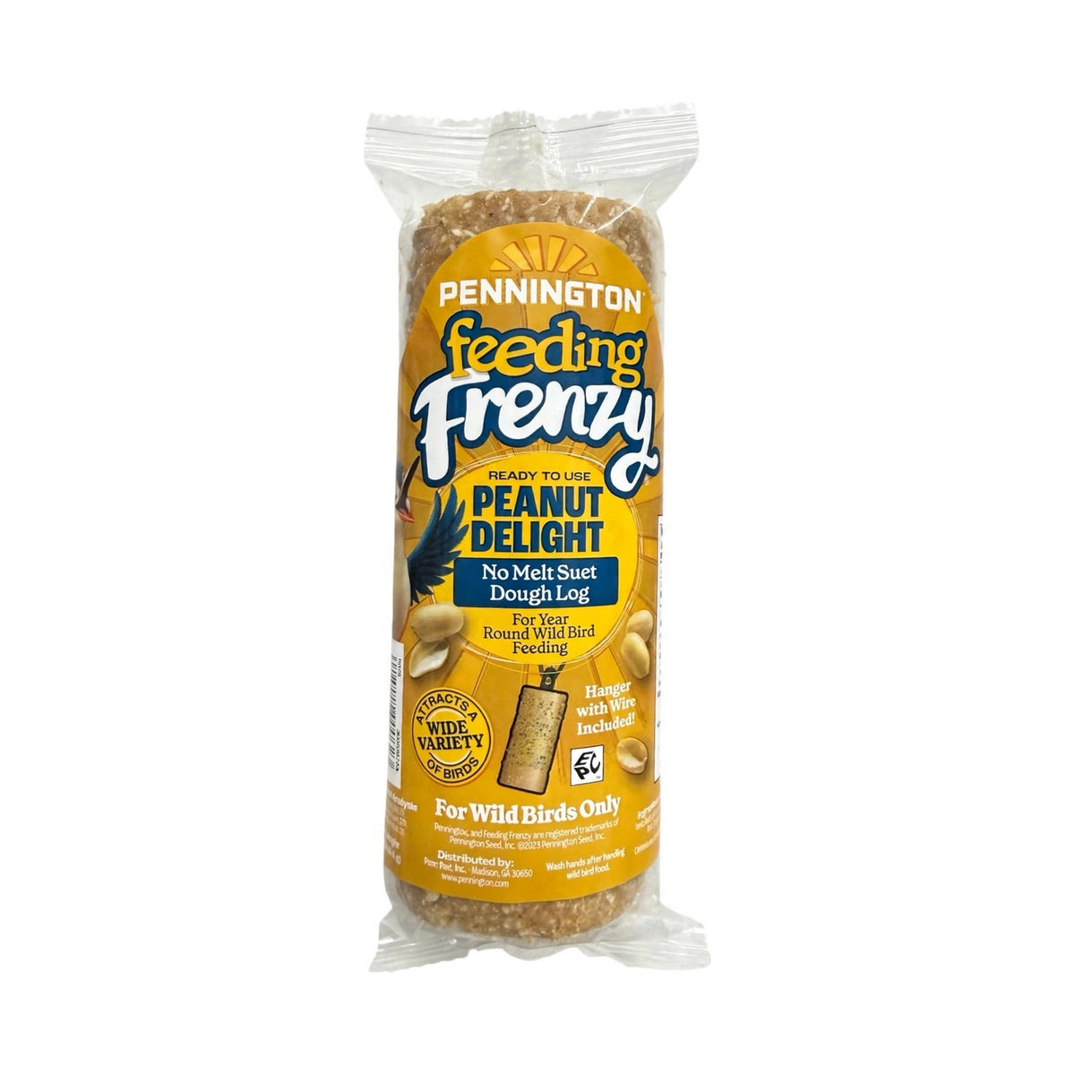 Pennington Feeding Frenzy Peanut Delight No-Melt Suet Dough Log for year-round wild bird feeding, 1 lb