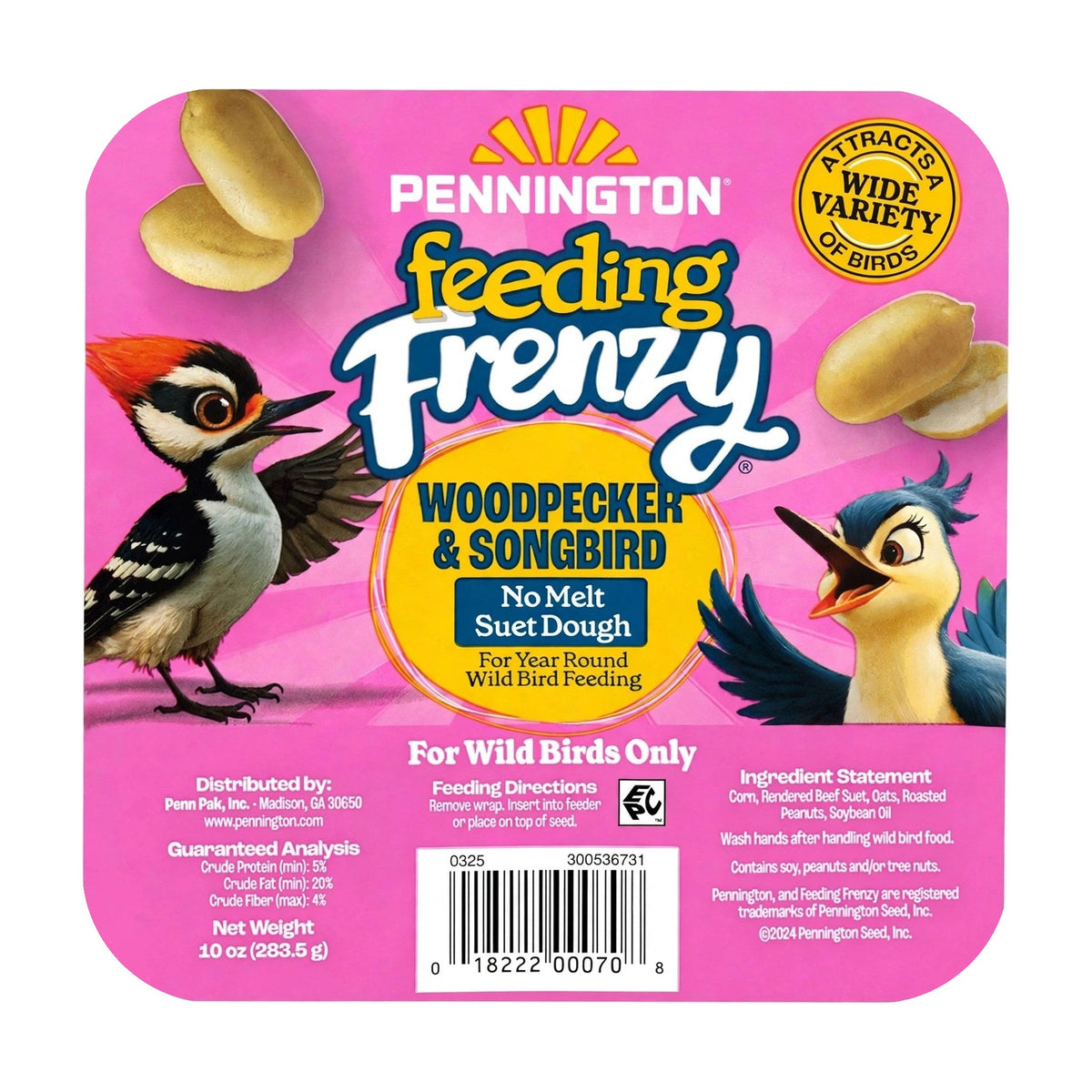 Pennington Feeding Frenzy Woodpecker & Songbird No Melt Suet Dough label
