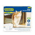 PetSafe Viva 64 oz Pet Fountain box with an orange and white cat and the white Viva fountain - whisper-quiet bubbling flow pet water fountain