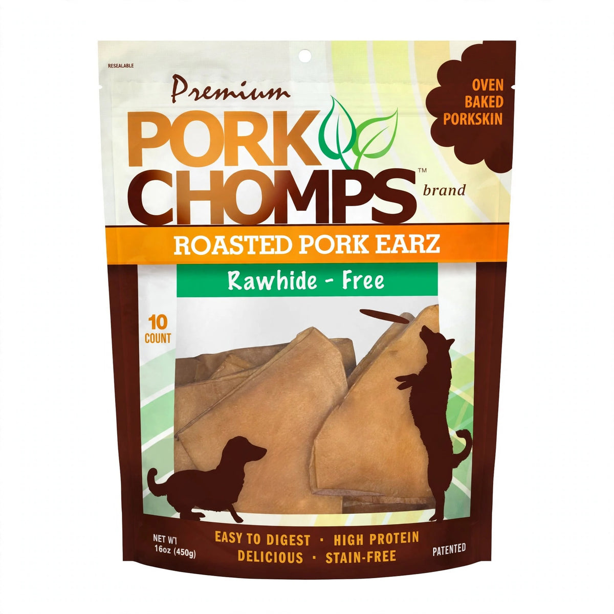 Pork Chomps Roasted Ear-Shaped Pork Skin Dog Chews, 10 ct. pouch