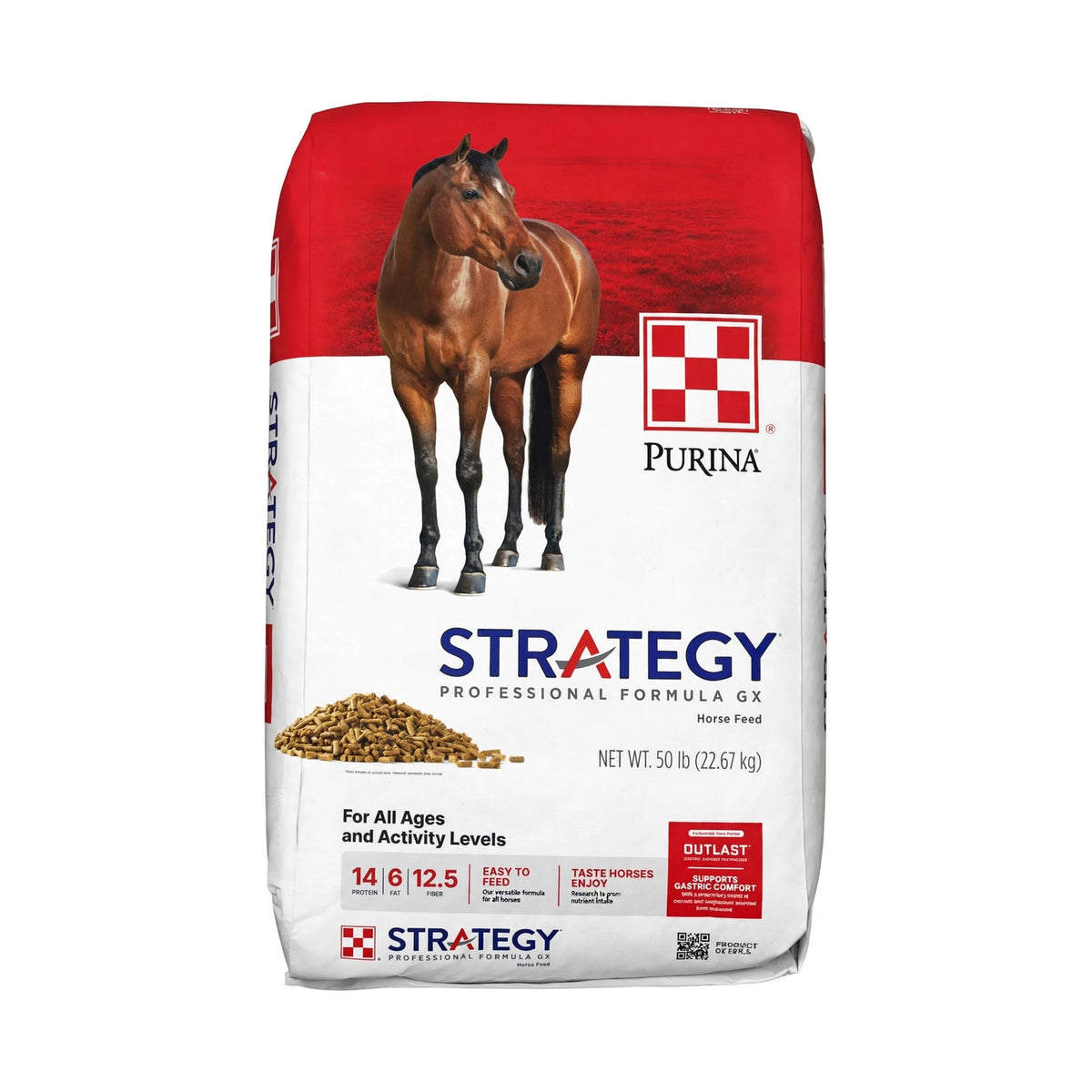 Purina Strategy Professional Formula GX horse feed bag, 50 lb pelleted feed for all ages and activity levels