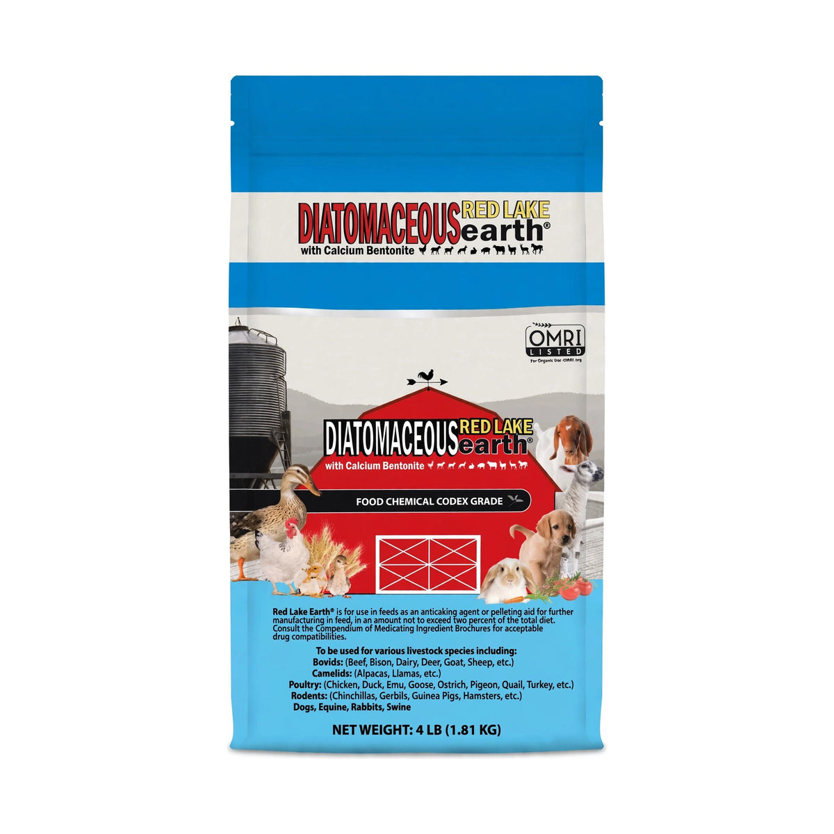 Red Lake Earth diatomaceous earth with calcium bentonite food-grade feed additive bag, 4 lb