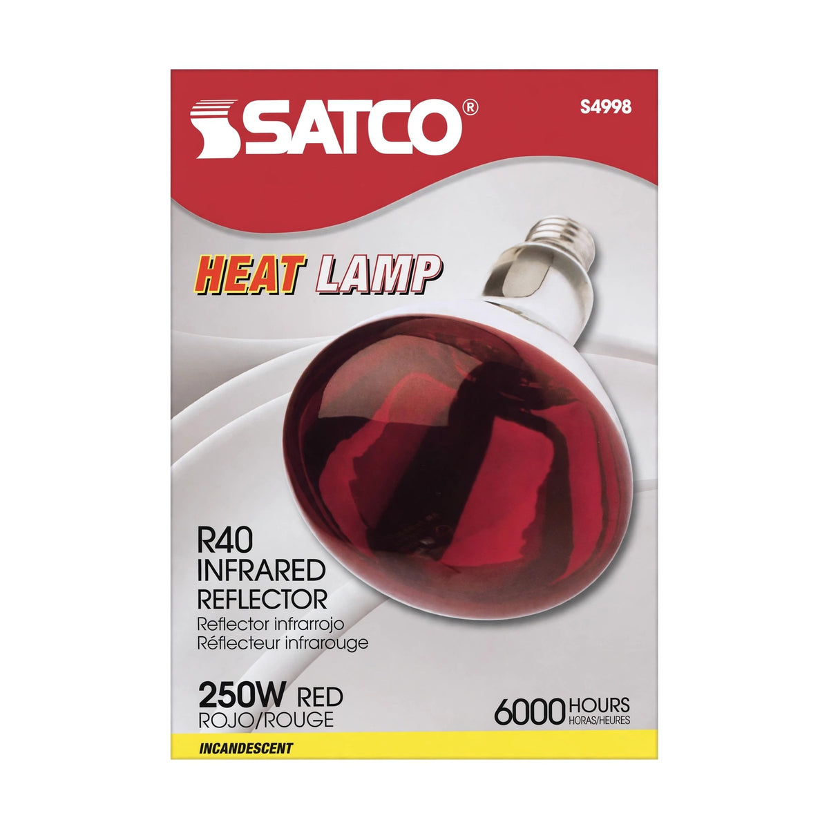 Satco R40 Reflector Heat Lamp Bulb, Red, 250W