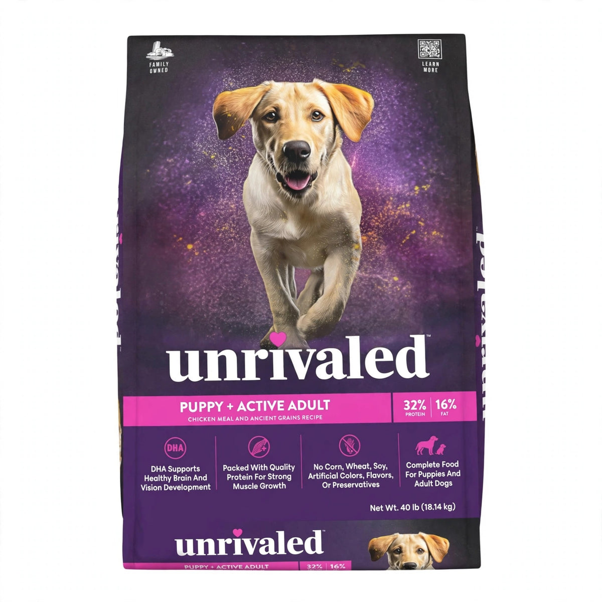 Unrivaled Puppy and Active Adult Dry Dog Food, 40 lb bag