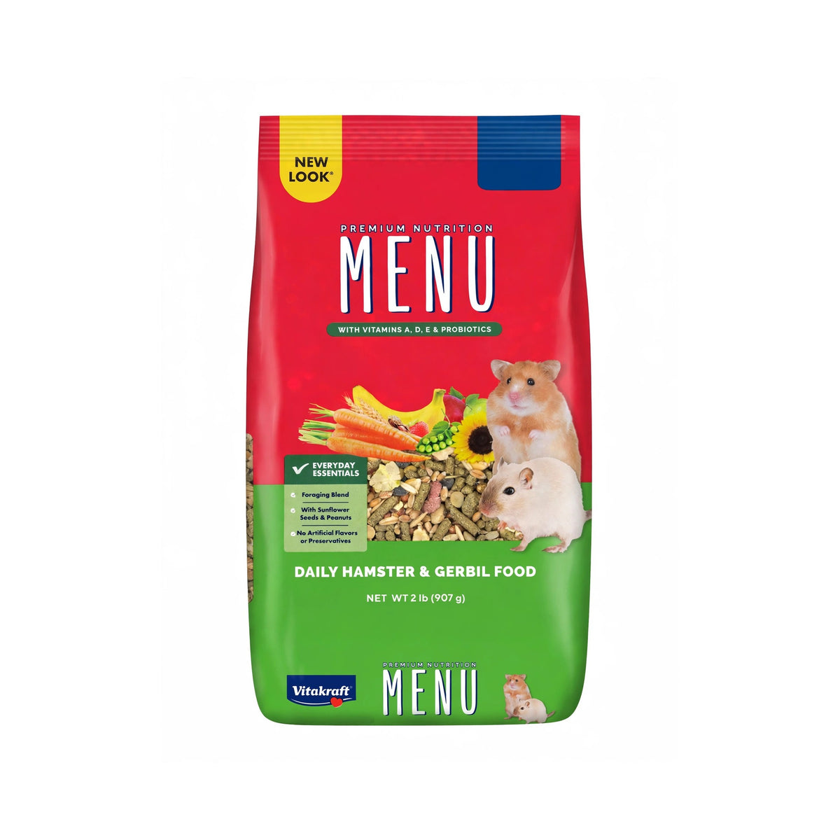 Vitakraft Menu Premium Nutrition Daily Hamster & Gerbil Food bag, 2 lb, daily food for hamsters and gerbils with vitamins A, D, E and probiotics
