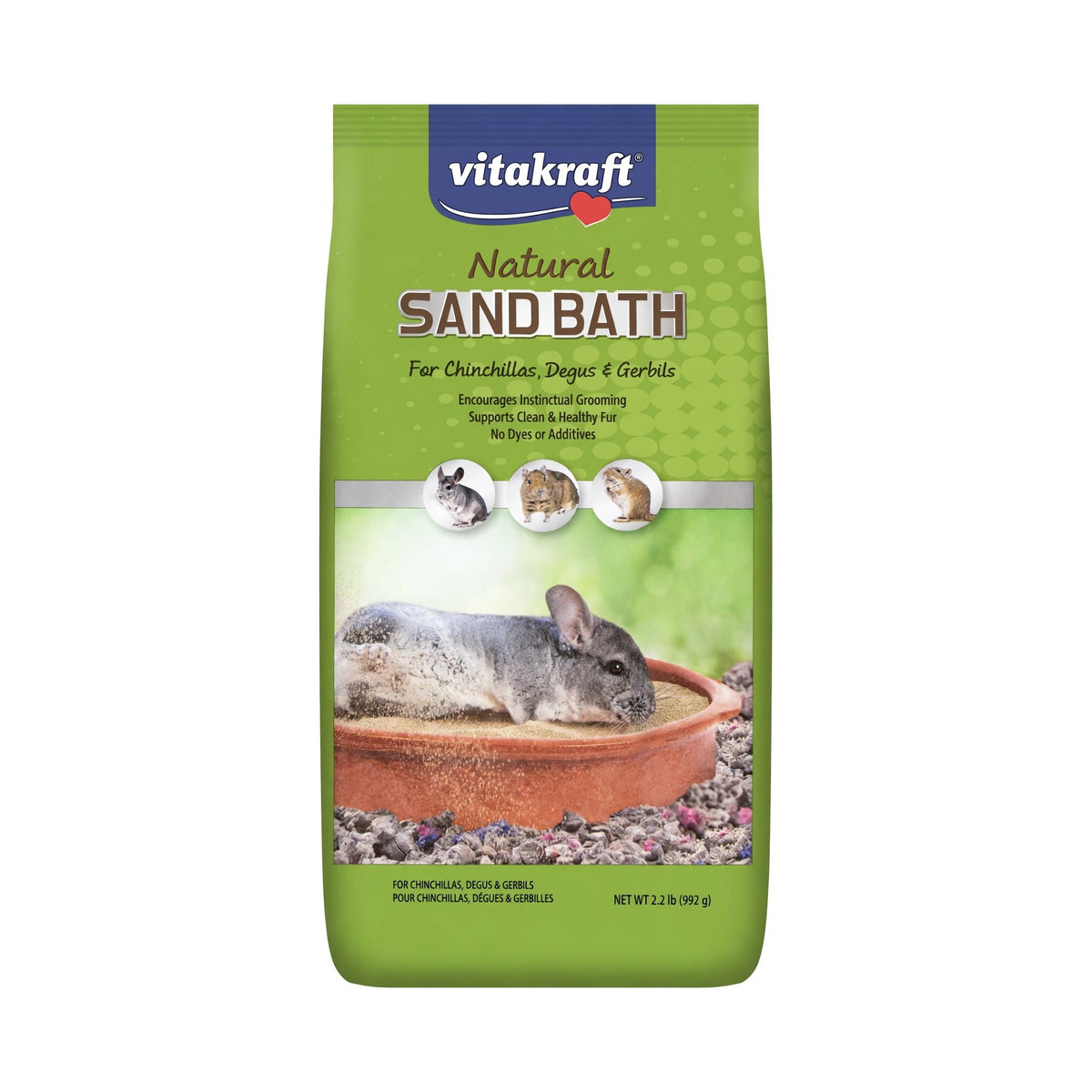 Vitakraft Natural Sand Bath bag for chinchillas, degus and gerbils, 2.2 lb, encourages instinctual grooming and supports clean and healthy fur, no dyes or additives