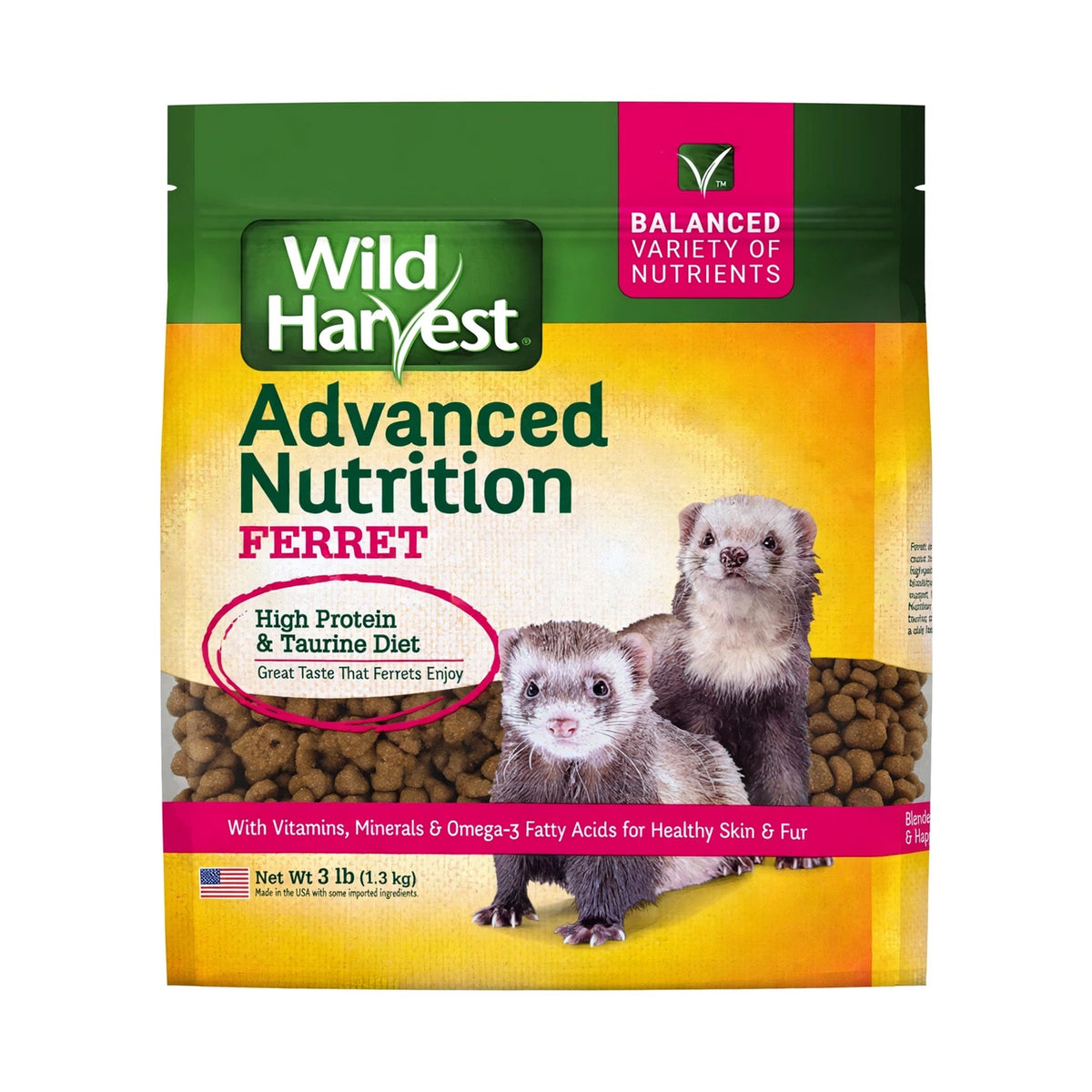 Wild Harvest Advanced Nutrition Ferret Food bag, high protein and taurine diet for ferrets, 3 lb